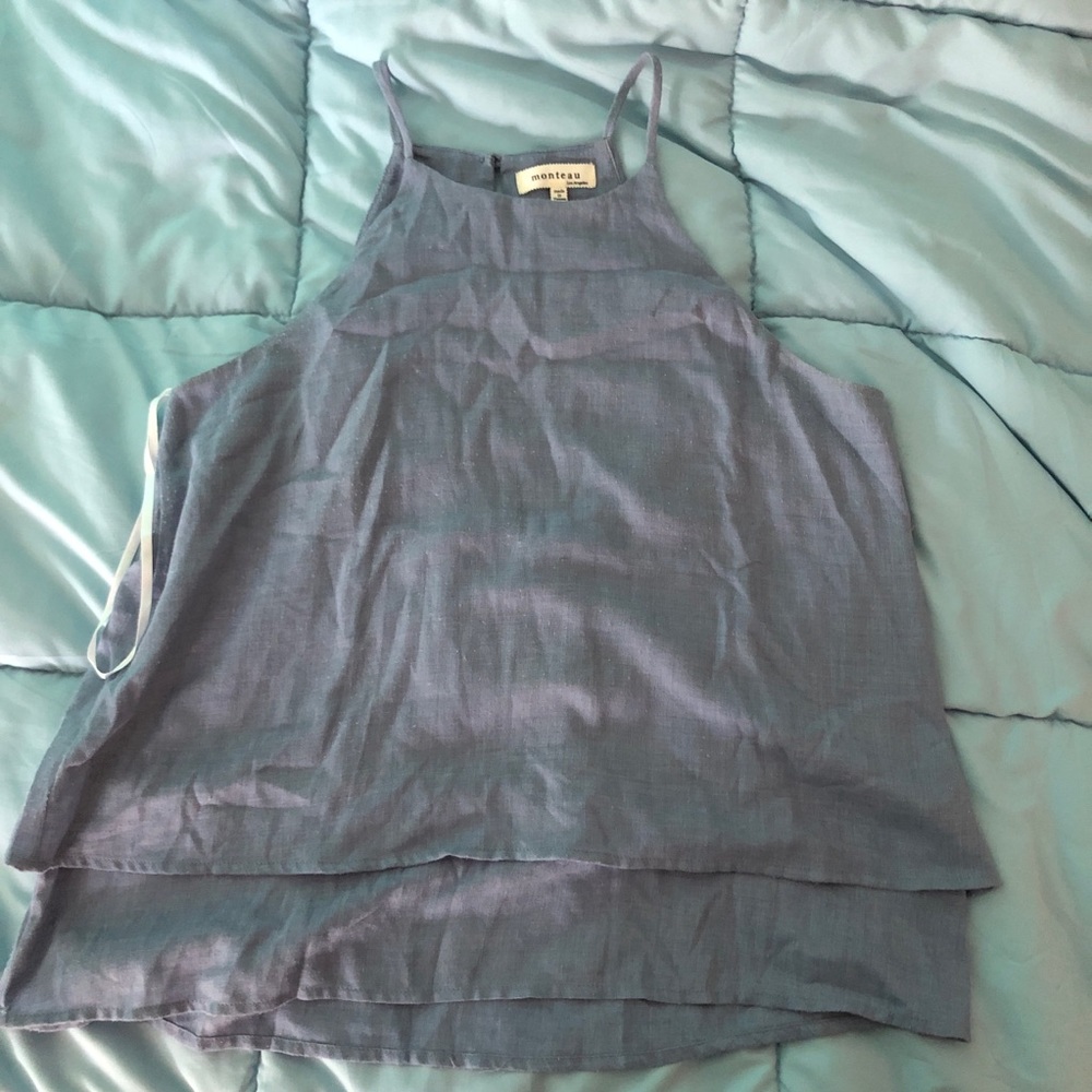 Ruffle Denim Blue Tank Top